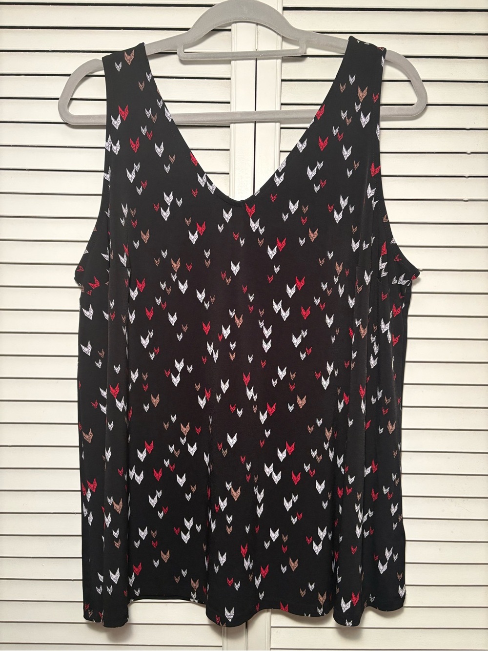 Torrid Black Sleeveless V-Neck Tank with Red, White and Brown Chevron Motif